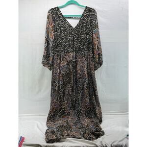 Paisley feminine Womens Large DR2 boho maxi vneck dress
